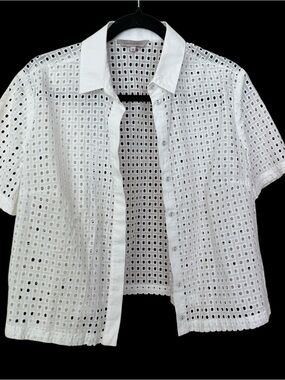 White Eyelet Button-Up Blouse sz14